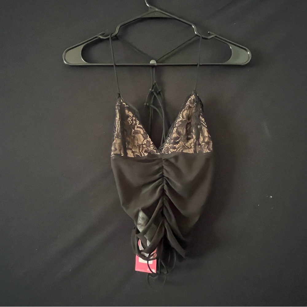 Edikted Black Lace Ruched Tank Top